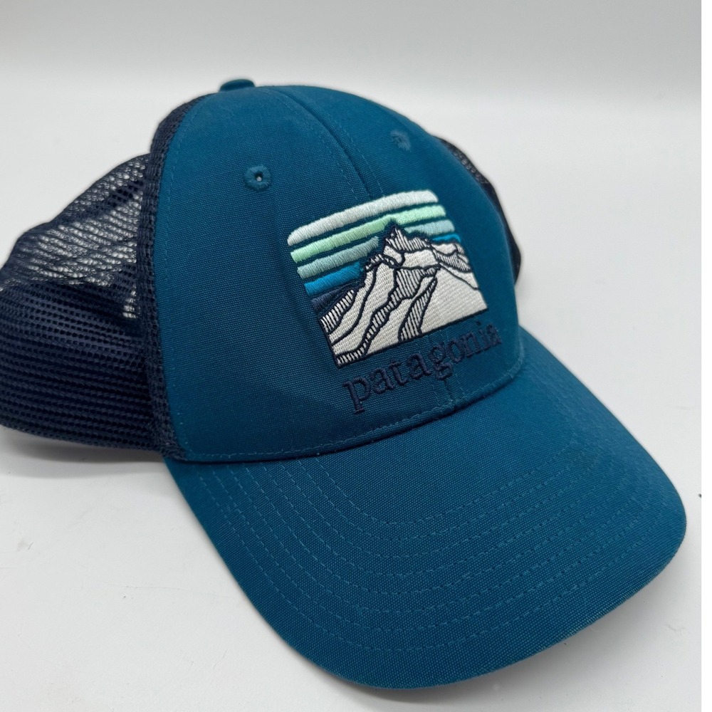 Patagonia Trucker Hat Teal Blue Mountain Graphic Mesh Snapback Cap ALL
